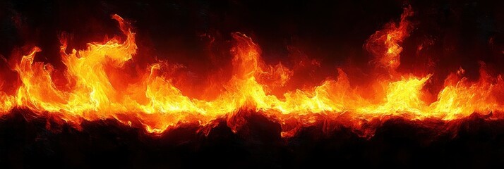 Bright intense flames spreading horizontally against a dark background creating a dramatic and powerful fiery effect