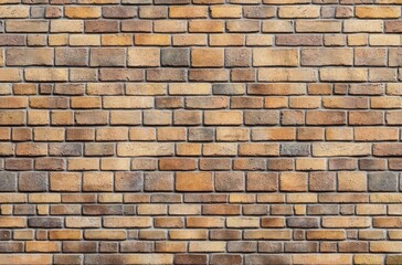 Obraz premium Close-up view of a textured brick wall with various shades of brown and orange bricks arranged in horizontal rows