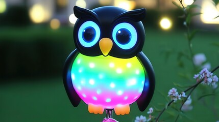 Obraz premium Illuminated owl garden decoration glows at dusk