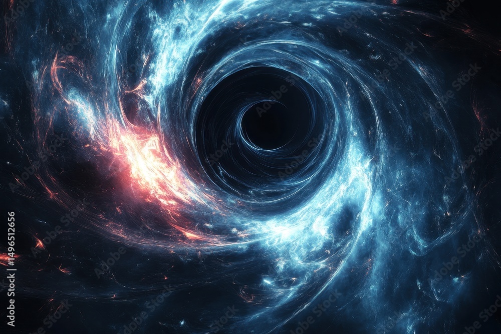 Poster swirling black hole with glowing energy creating vibrant cosmic patterns in outer space, abstract sw