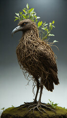 Surreal Root Bird Fusion, Nature Art, Organic Wildlife Fantasy