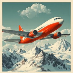 Fototapeta premium Vintage Airplane Over Snowy Mountains