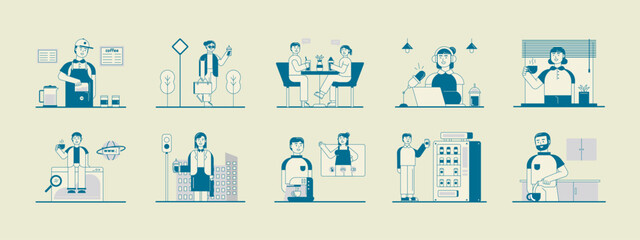 Coffee time illustration set. Flat vector illustration concept.