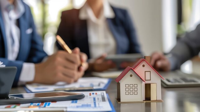 Real estate agent showing home value assessment to clients