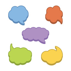 Colorful Cloud-Shaped Speech Bubble Vector Set, Cute Comic Chat Balloons.