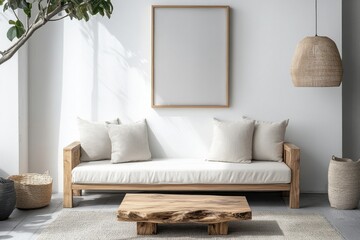 Minimalist wooden frame with natural finish and smooth edges on white background for elegant display