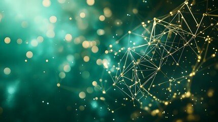 Abstract digital network design with teal and gold tones.