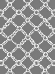 Naklejka premium Monochrome Seamless pattern with intertwined chain. Design for fabric, covers, surfaces, textile. Silver Chains plexus on gray background. Tile for sportswear, swimwear,