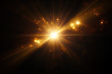 Bright glowing burst of golden light rays radiating outward against a dark background, creating a dramatic and intense visual effect