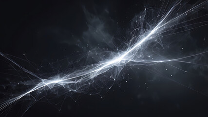 Bright White Energy Explosion in Dark Abstract Space with Light Trails and Digital Sparks AI