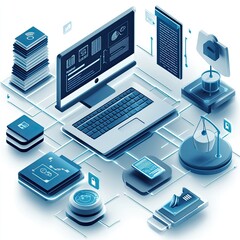 Corporate legal tech depicted with businesses using legal management software, document automation, e-discovery tools, contract lifecycle management, and compliance solutions