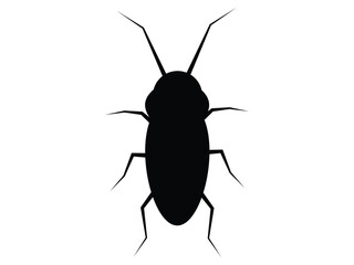 Cockroach silhouette and in a cartoon style. Silhouette of a cockroach isolated on white background, Top view. Vector illustration.