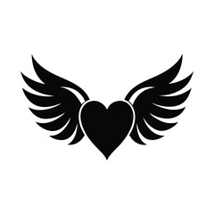 Elegant black heart symbol with wings on a clean white background for design projects