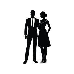 Elegant couple silhouette in formal attire on a white background ideal for design elements
