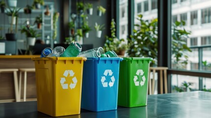 Recycling and waste reduction efforts in an office setting