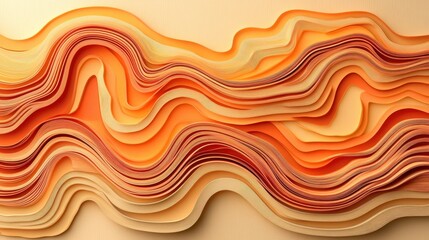 Fototapeta premium Abstract layered wave design in warm orange and beige tones, creating a fluid, undulating pattern reminiscent of sand dunes or layered paper