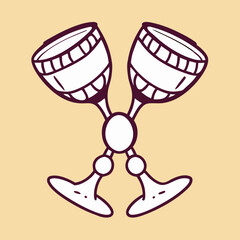 Two Elegant Wine Glasses, Hand-Drawn Design