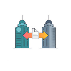 Data Transfer Between Buildings with Arrows on a PNG Background