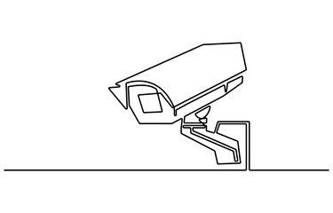 Continuous one line drawing of outdoor surveillance camera vector design. Single line illustration on the theme of CCTV, security camera and face recognition people traffic on transparent background