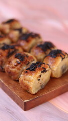 Jakarta's signature baked Bolen cake photographed at various angles of 45 degrees, front view and flat lay. isolate object