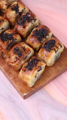 Jakarta's signature baked Bolen cake photographed at various angles of 45 degrees, front view and flat lay. isolate object
