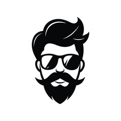 Stylish bearded man wearing sunglasses monochromatic vector illustration for modern branding