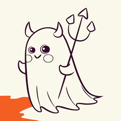 Cute Halloween Ghost with Pitchfork Illustration