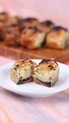 Jakarta's signature baked Bolen cake photographed at various angles of 45 degrees, front view and flat lay. isolate object