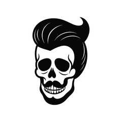 Stylized skull with classic pompadour hairstyle and distinguished mustache for creative designs