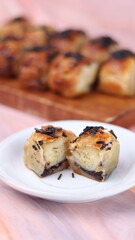 Jakarta's signature baked Bolen cake photographed at various angles of 45 degrees, front view and flat lay. isolate object