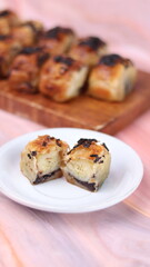 Jakarta's signature baked Bolen cake photographed at various angles of 45 degrees, front view and flat lay. isolate object