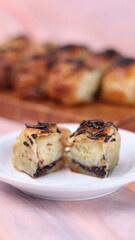 Jakarta's signature baked Bolen cake photographed at various angles of 45 degrees, front view and...