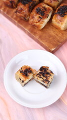 Jakarta's signature baked Bolen cake photographed at various angles of 45 degrees, front view and flat lay. isolate object