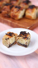 Jakarta's signature baked Bolen cake photographed at various angles of 45 degrees, front view and flat lay. isolate object