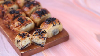 Jakarta's signature baked Bolen cake photographed at various angles of 45 degrees, front view and flat lay. isolate object