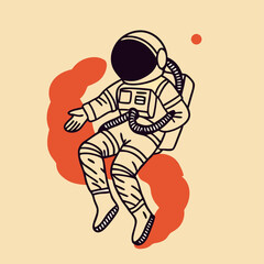 Astronaut in Space, Retro Style Illustration