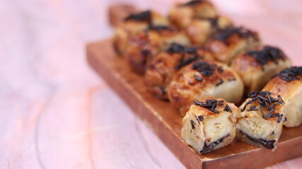 Jakarta's signature baked Bolen cake photographed at various angles of 45 degrees, front view and...