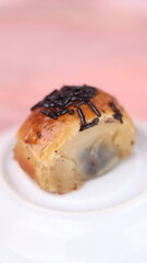 Jakarta's signature baked Bolen cake photographed at various angles of 45 degrees, front view and flat lay. isolate object