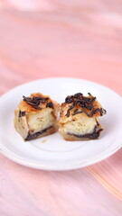 Jakarta's signature baked Bolen cake photographed at various angles of 45 degrees, front view and flat lay. isolate object