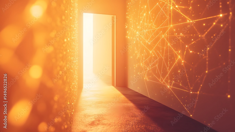 Aufkleber illuminated corridor with glowing network pattern.