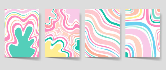 Obraz premium Twirl rainbow poster set. Pastel color cover collection for print and decoration. Modern pop illustration template bundle
