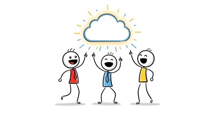 Joyful Stick Figures Celebrate Cloud Computing with Upward Point