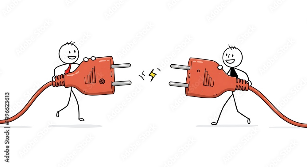 Poster stick figures connecting data plugs with chart symbols