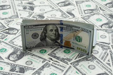 Money background. Cash dollars banner for finance. Poster with Money. Dollar banknote. Money and financial theme. Earning and Money background. Payment with dollars.