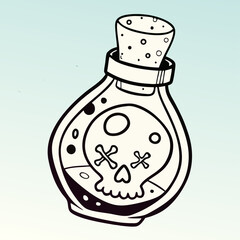 Poison Bottle Skull Design Tattoo Art Illustration