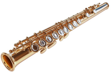 Fototapeta premium A glimmering golden flute awaiting the touch of a maestro ready to fill the air with on transparent background