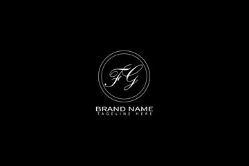 FG Letter Logo Design with Elegant Monogram in Circular Badge on Black Background