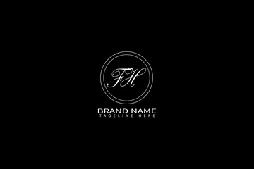 FH Initial Logo Design with Elegant Circular Monogram on Black Background