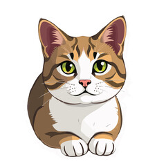 Obraz premium Illustration of a cat with large green eyes and a pink nose