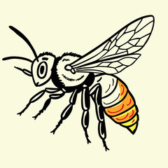 Cartoon Bee Illustration, Line Art Insect Drawing